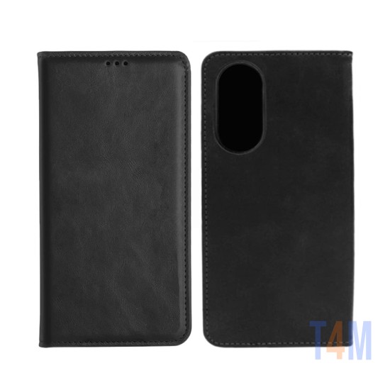 Leather Flip Cover with Internal Pocket For Oppo A17 4G Black